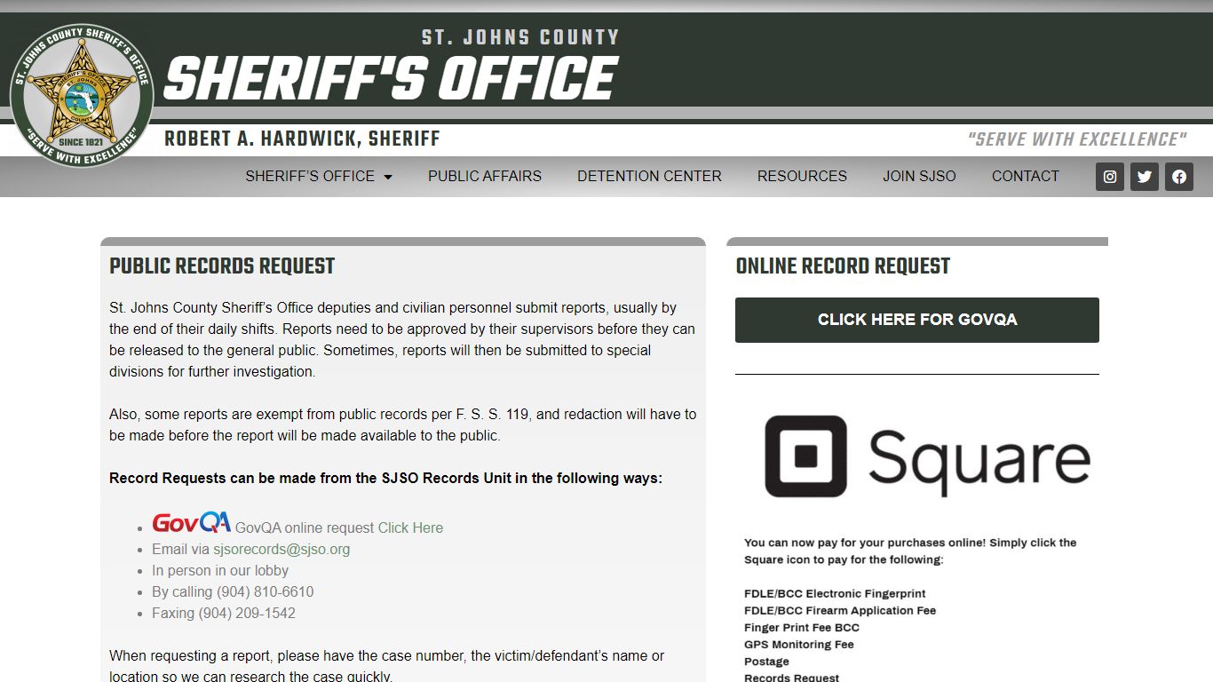 Public Records Request - St. Johns County Sheriff's Office